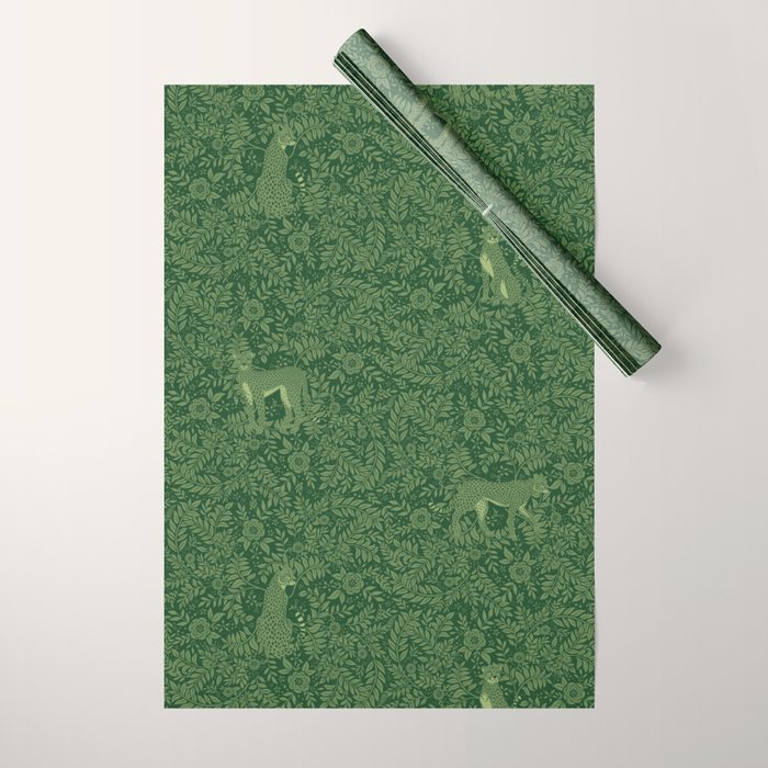 Spring Cheetah Pattern - Forest Green Wrapping Paper Gallery Image 1