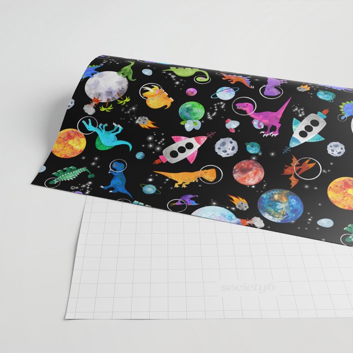 Dinosaur Astronauts In Outer Space Wrapping Paper Gallery Image 2