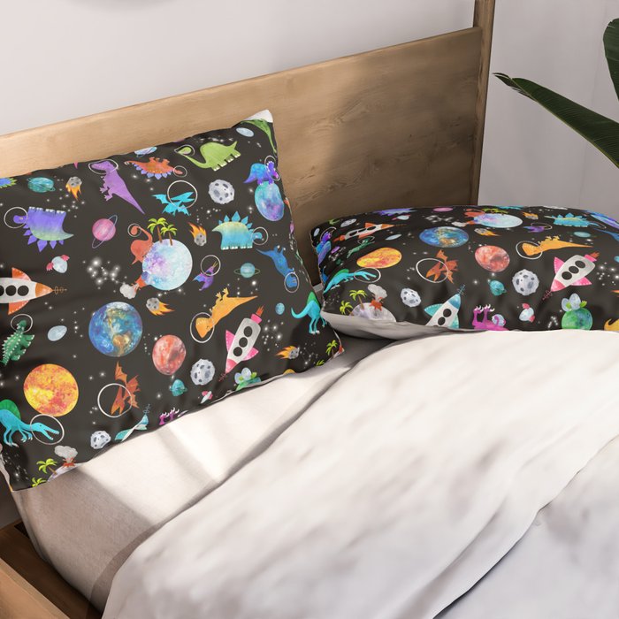 Dinosaur Astronauts In Outer Space Pillow Sham Gallery Image 2