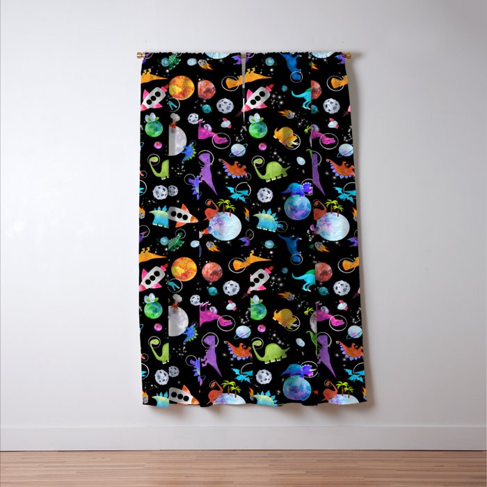 Dinosaur Astronauts In Outer Space Window Curtain Gallery Image 3