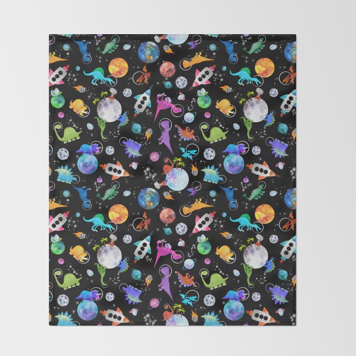Dinosaur Astronauts In Outer Space Throw Blanket Gallery Image 2