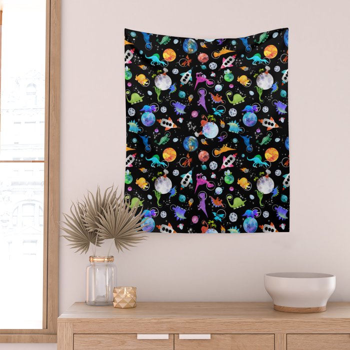 Dinosaur Astronauts In Outer Space Wall Tapestry Gallery Image 2