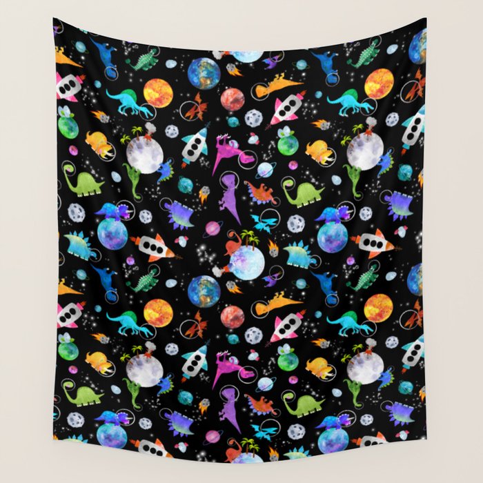 Dinosaur Astronauts In Outer Space Wall Tapestry Gallery Image 4