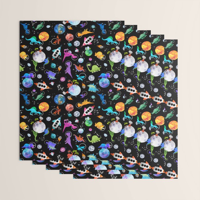 Dinosaur Astronauts In Outer Space Wrapping Paper Gallery Image 3