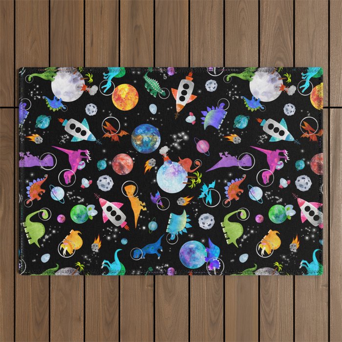 Dinosaur Astronauts In Outer Space Outdoor Rug Gallery Image 1