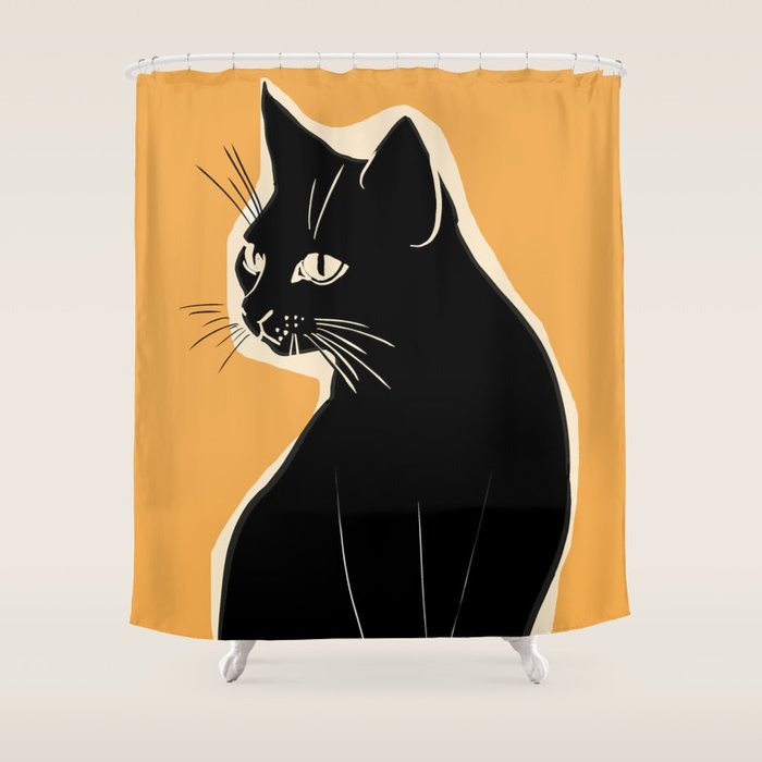 Minimalist Black Cat 3 Shower Curtain Gallery Image 1