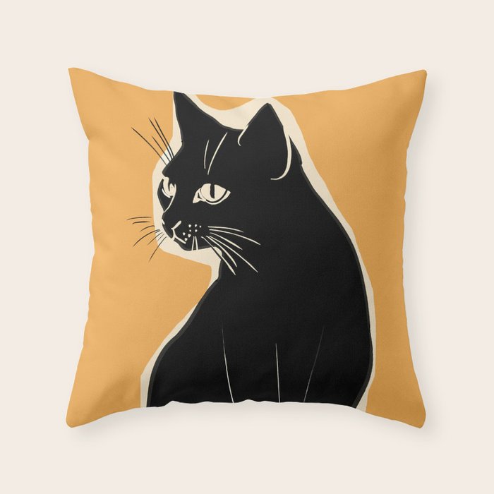 Minimalist Black Cat 3 Throw Pillow Gallery Image 6