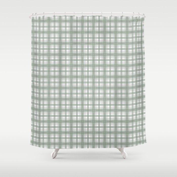 Sage Green and Gray Plaid Shower Curtain Gallery Image 1