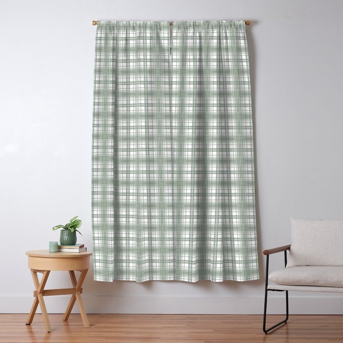 Sage Green and Gray Plaid Window Curtain Gallery Image 5