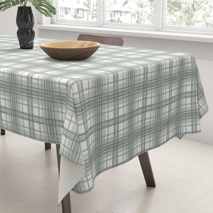 Sage Green and Gray Plaid Tablecloth Gallery Image 3