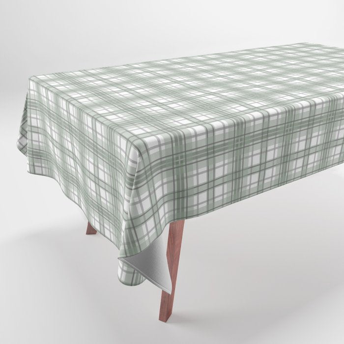 Sage Green and Gray Plaid Tablecloth Gallery Image 1