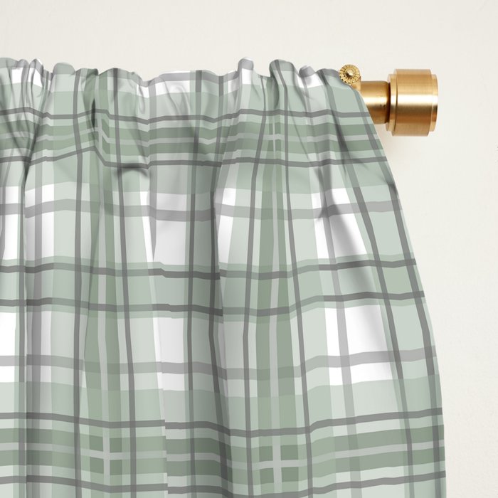 Sage Green and Gray Plaid Window Curtain Gallery Image 2