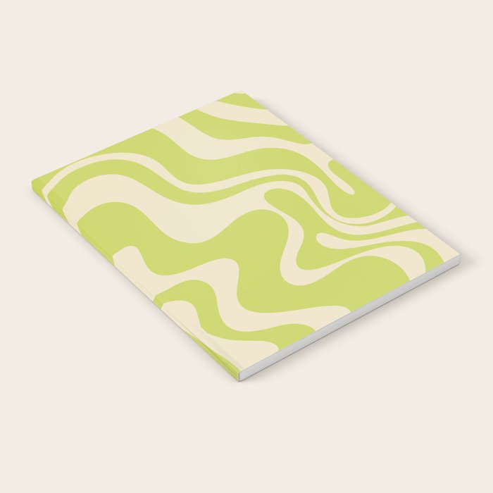 Liquid Swirl Retro Abstract Pattern 4 in Light Lime Linden Green and Beige Notebook Gallery Image 1