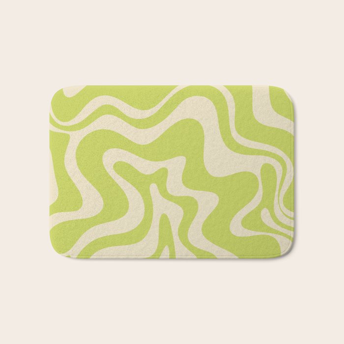 Liquid Swirl Retro Abstract Pattern 4 in Light Lime Linden Green and Beige Bath Mat Gallery Image 1