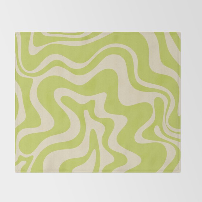 Liquid Swirl Retro Abstract Pattern 4 in Light Lime Linden Green and Beige Throw Blanket Gallery Image 2