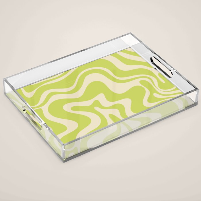 Liquid Swirl Retro Abstract Pattern 4 in Light Lime Linden Green and Beige Acrylic Tray Gallery Image 1