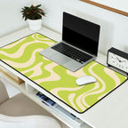Liquid Swirl Retro Abstract Pattern 4 in Light Lime Linden Green and Beige Desk Mat Gallery Image 2