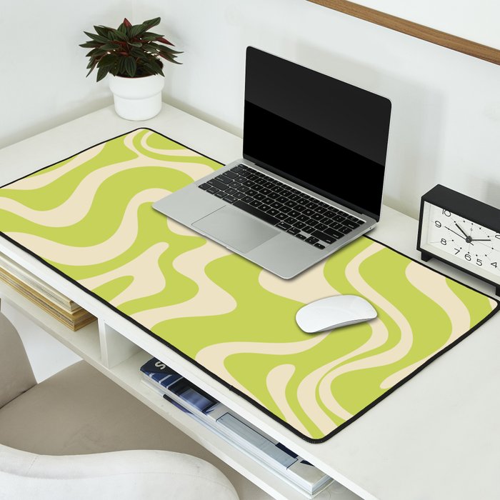 Liquid Swirl Retro Abstract Pattern 4 in Light Lime Linden Green and Beige Desk Mat Gallery Image 2