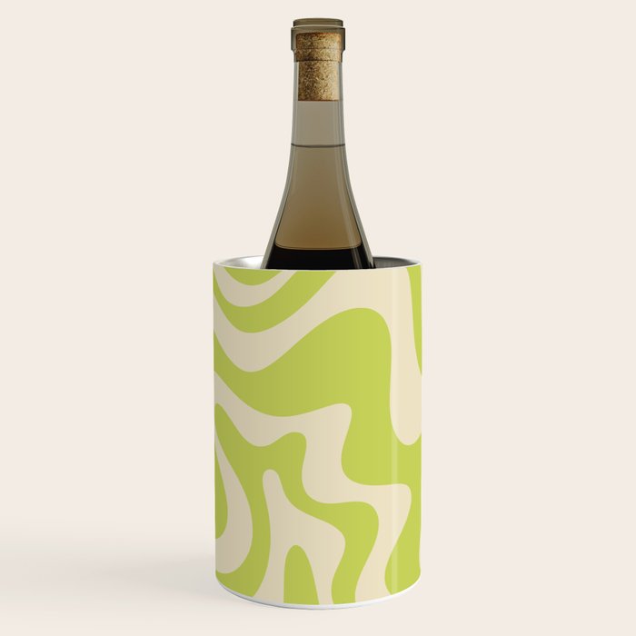 Liquid Swirl Retro Abstract Pattern 4 in Light Lime Linden Green and Beige Wine Chiller Gallery Image 1