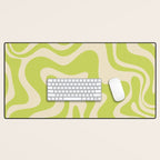 Liquid Swirl Retro Abstract Pattern 4 in Light Lime Linden Green and Beige Desk Mat Gallery Image 1