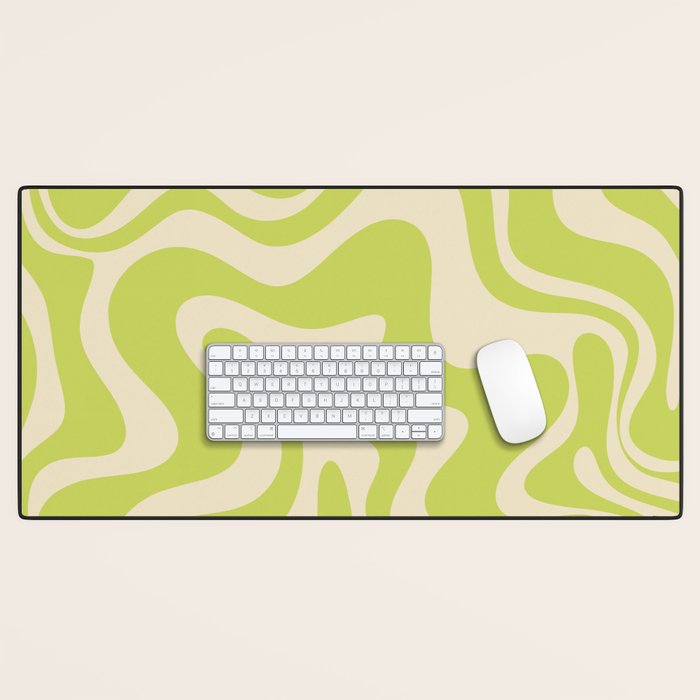 Liquid Swirl Retro Abstract Pattern 4 in Light Lime Linden Green and Beige Desk Mat Gallery Image 1
