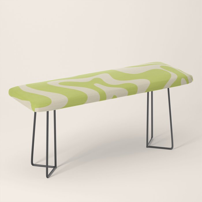 Liquid Swirl Retro Abstract Pattern 4 in Light Lime Linden Green and Beige Bench Gallery Image 1