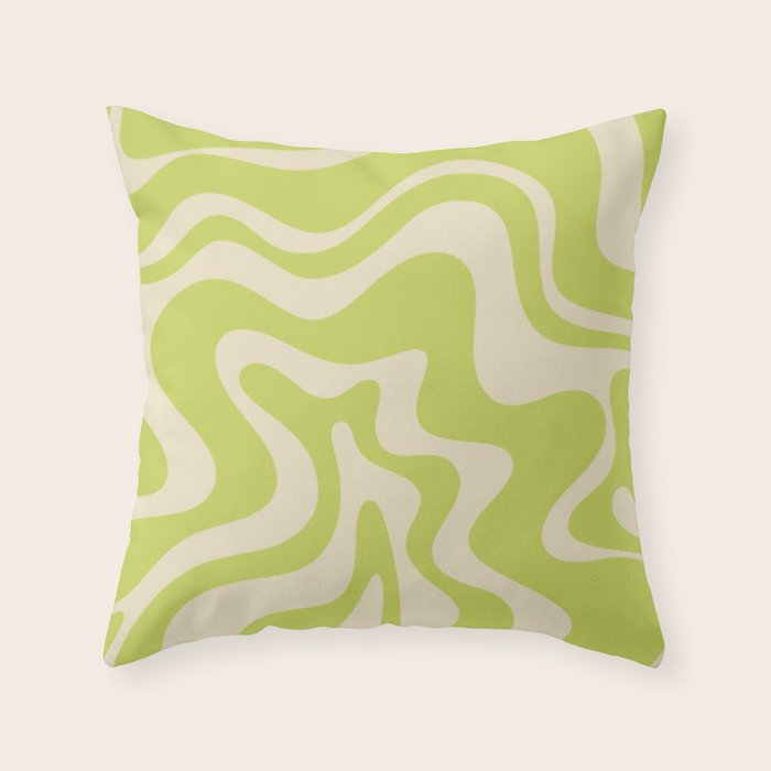Liquid Swirl Retro Abstract Pattern 4 in Light Lime Linden Green and Beige Throw Pillow Gallery Image 6