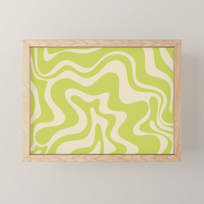 Liquid Swirl Retro Abstract Pattern 4 in Light Lime Linden Green and Beige Mini Art Print Gallery Image 1