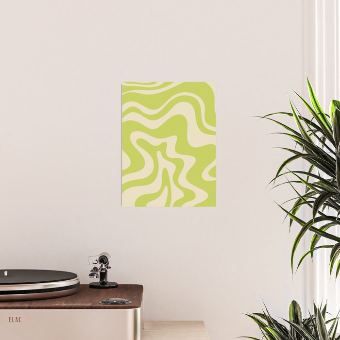 Liquid Swirl Retro Abstract Pattern 4 in Light Lime Linden Green and Beige Poster Gallery Image 2