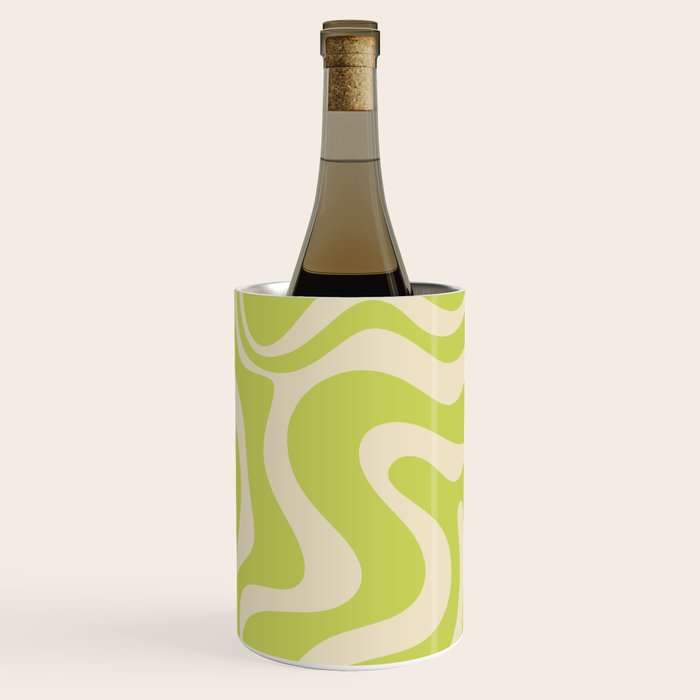 Liquid Swirl Retro Abstract Pattern 4 in Light Lime Linden Green and Beige Wine Chiller Gallery Image 2