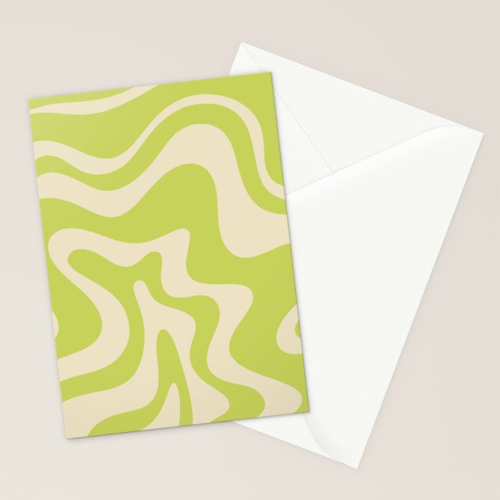 Liquid Swirl Retro Abstract Pattern 4 in Light Lime Linden Green and Beige Stationery Card Gallery Image 2