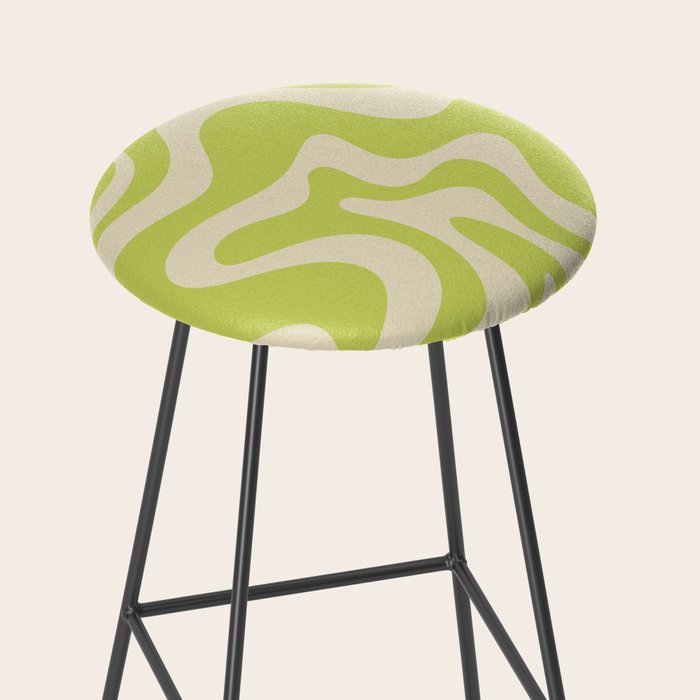 Liquid Swirl Retro Abstract Pattern 4 in Light Lime Linden Green and Beige Stool Gallery Image 2