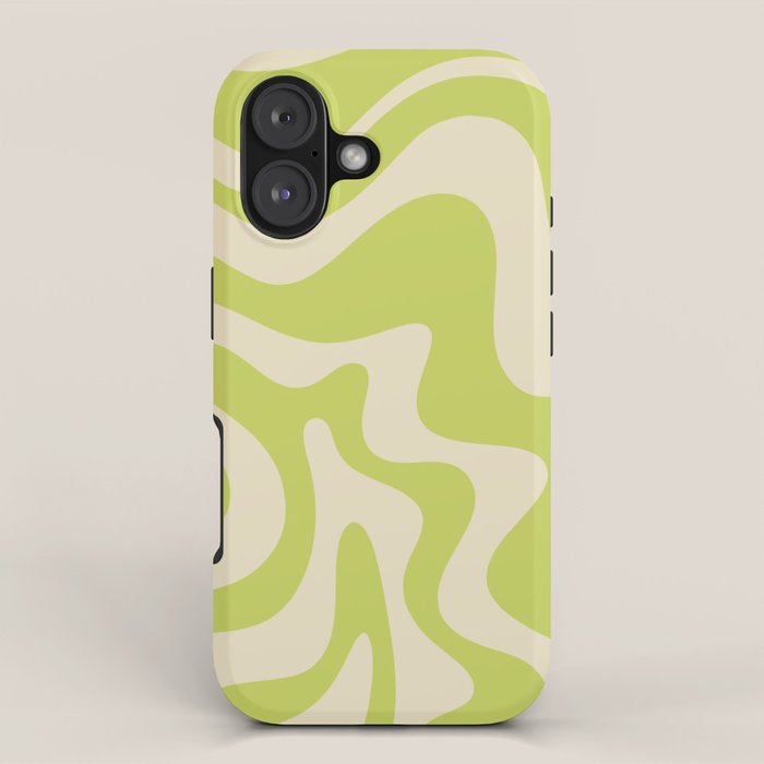 Liquid Swirl Retro Abstract Pattern 4 in Light Lime Linden Green and Beige iPhone Case Gallery Image 1