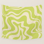 Liquid Swirl Retro Abstract Pattern 4 in Light Lime Linden Green and Beige Wall Tapestry Gallery Image 4