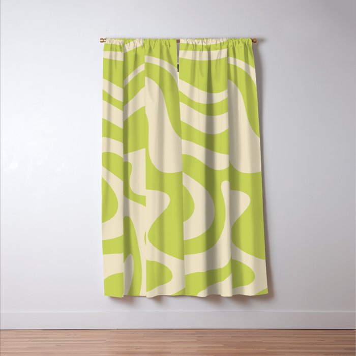 Liquid Swirl Retro Abstract Pattern 4 in Light Lime Linden Green and Beige Window Curtain Gallery Image 3