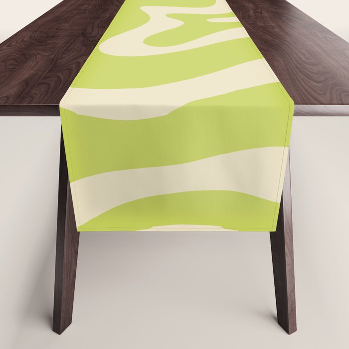 Liquid Swirl Retro Abstract Pattern 4 in Light Lime Linden Green and Beige Table Runner Gallery Image 1