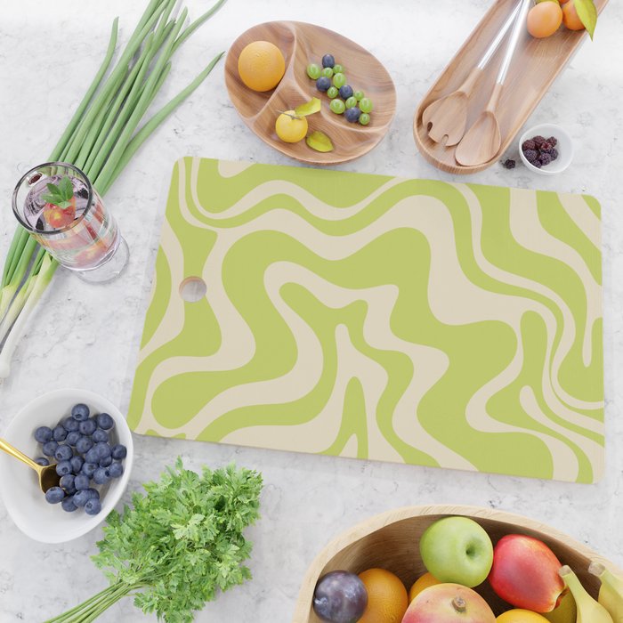 Liquid Swirl Retro Abstract Pattern 4 in Light Lime Linden Green and Beige Cutting Board Gallery Image 2