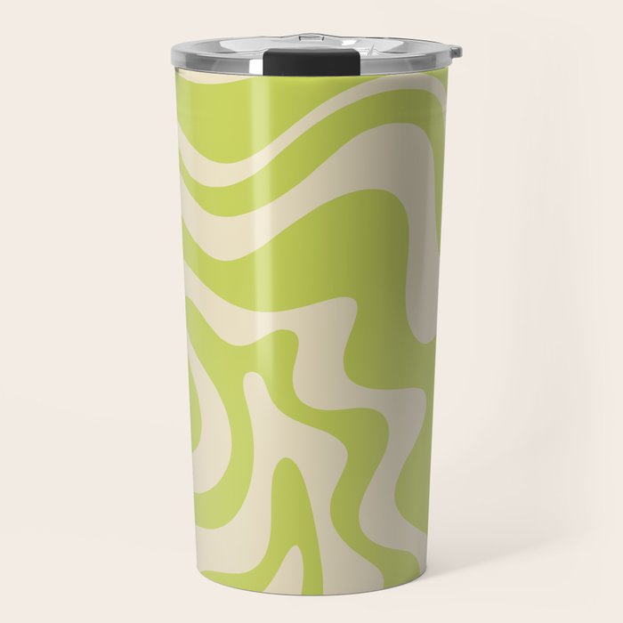 Liquid Swirl Retro Abstract Pattern 4 in Light Lime Linden Green and Beige Travel Mug Gallery Image 1