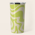 Liquid Swirl Retro Abstract Pattern 4 in Light Lime Linden Green and Beige Travel Mug Gallery Image 1