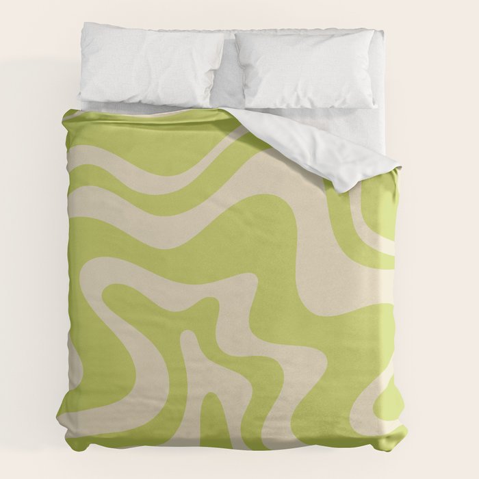 Liquid Swirl Retro Abstract Pattern 4 in Light Lime Linden Green and Beige Duvet Cover Gallery Image 2