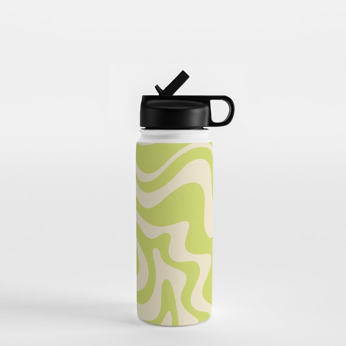 Liquid Swirl Retro Abstract Pattern 4 in Light Lime Linden Green and Beige Water Bottle Gallery Image 1