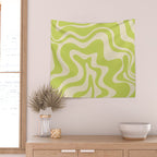 Liquid Swirl Retro Abstract Pattern 4 in Light Lime Linden Green and Beige Wall Tapestry Gallery Image 2