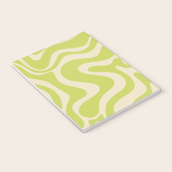 Liquid Swirl Retro Abstract Pattern 4 in Light Lime Linden Green and Beige Notebook Gallery Image 3