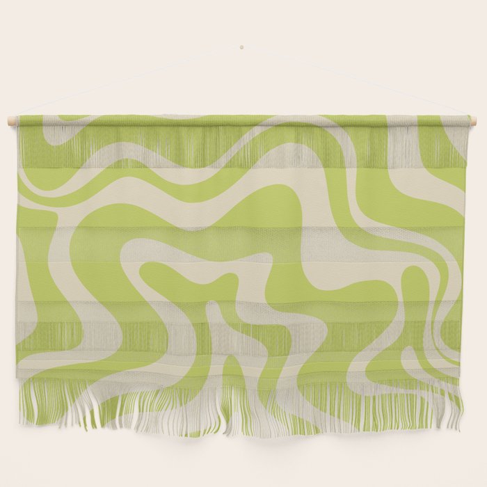 Liquid Swirl Retro Abstract Pattern 4 in Light Lime Linden Green and Beige Wall Hanging Gallery Image 1