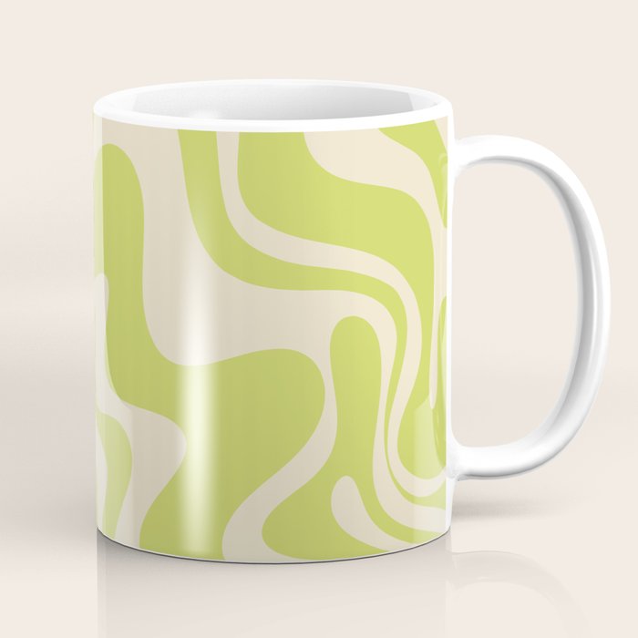 Liquid Swirl Retro Abstract Pattern 4 in Light Lime Linden Green and Beige Coffee Mug Gallery Image 1