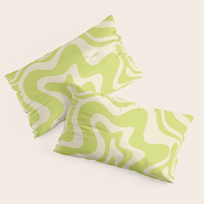 Liquid Swirl Retro Abstract Pattern 4 in Light Lime Linden Green and Beige Pillow Sham Gallery Image 2