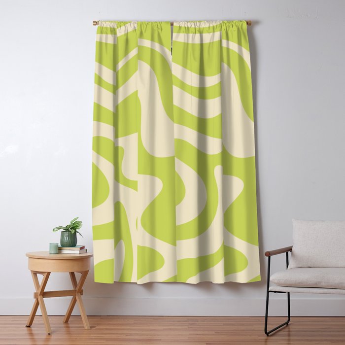 Liquid Swirl Retro Abstract Pattern 4 in Light Lime Linden Green and Beige Window Curtain Gallery Image 5