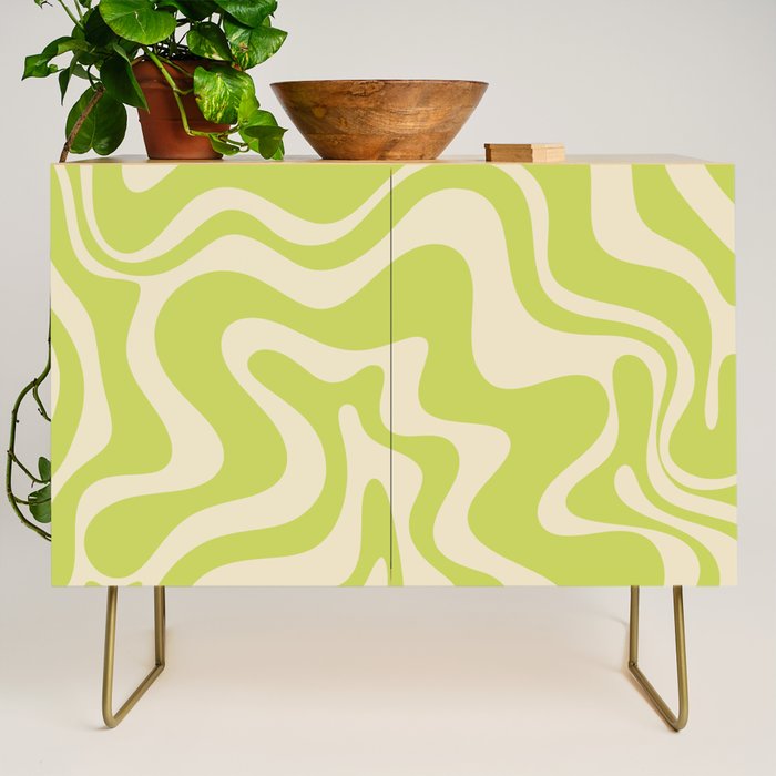 Liquid Swirl Retro Abstract Pattern 4 in Light Lime Linden Green and Beige Credenza Gallery Image 1