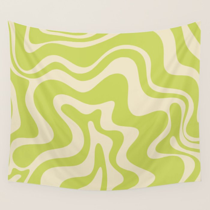 Liquid Swirl Retro Abstract Pattern 4 in Light Lime Linden Green and Beige Wall Tapestry Gallery Image 1