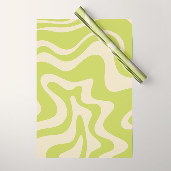 Liquid Swirl Retro Abstract Pattern 4 in Light Lime Linden Green and Beige Wrapping Paper Gallery Image 1